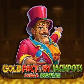 Gold Factory Jackpots Mega Moolah slot logo by Aurum Signature Studios at Rony Casino